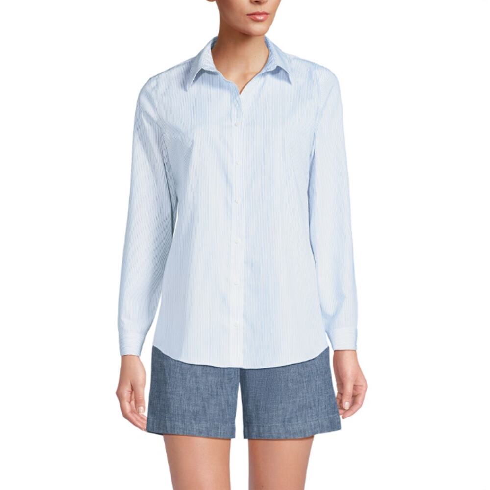Land's END No Iron Supima Button Down Shirt Womens 10‎ Pastel Polka Dots